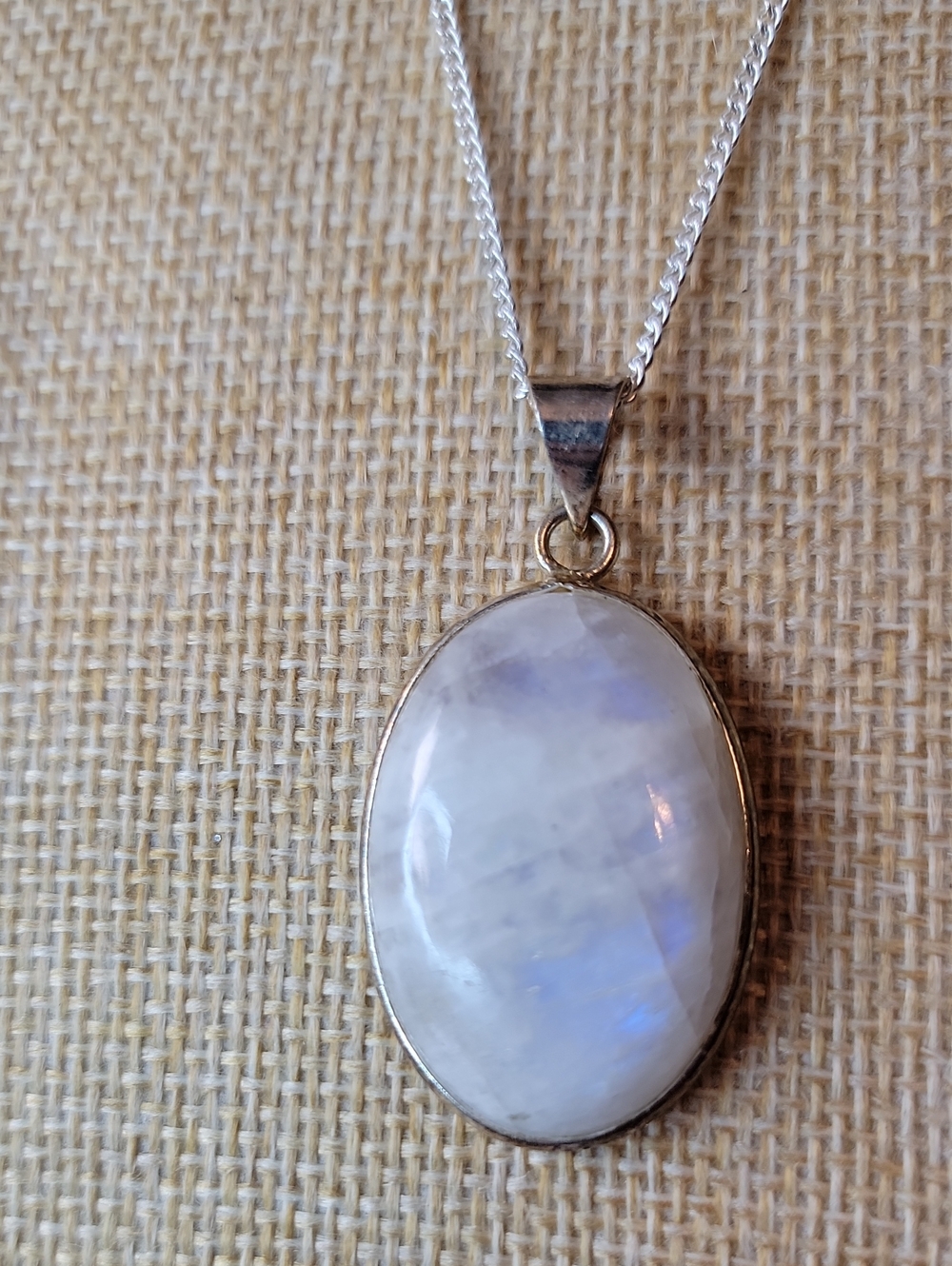 Rainbow Moonstone Pendant with Gorgeous Blue Flash Necklace